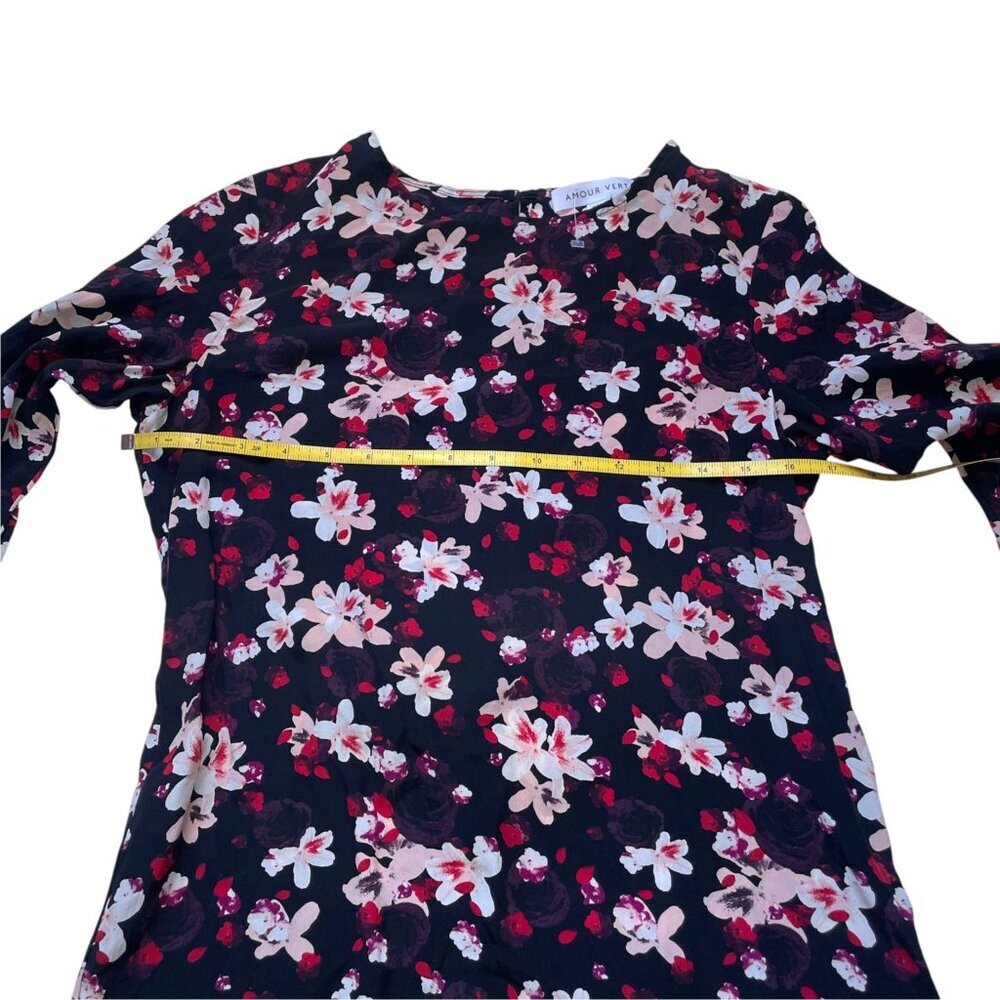 Amour Vert 100% Silk Floral Mini Shift Dress Black XS - Picture 7 of 8